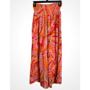 Cynthia Rowley Pink and Orange Tropical Print Wide Leg Pants - Large